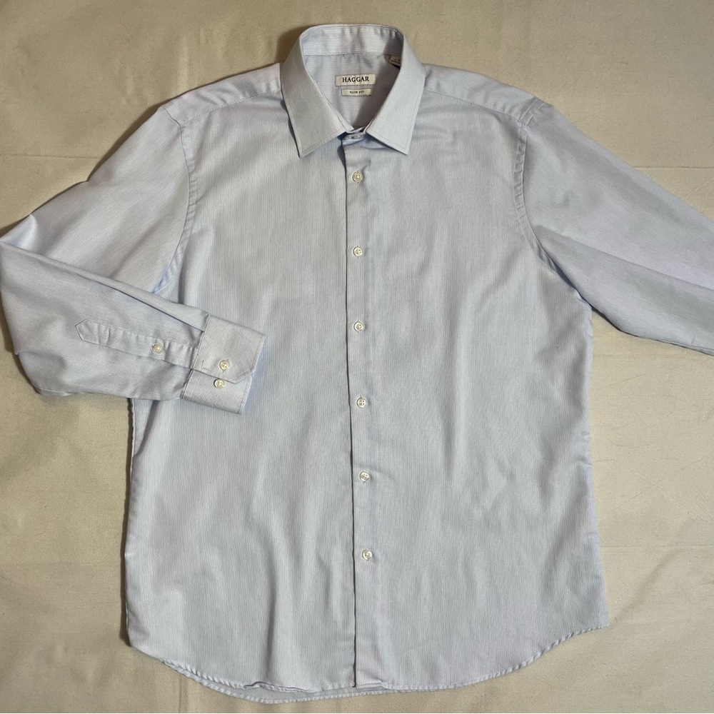 Haggar Slim Fit Blue Dress Shirt Size M (16-16.5)
